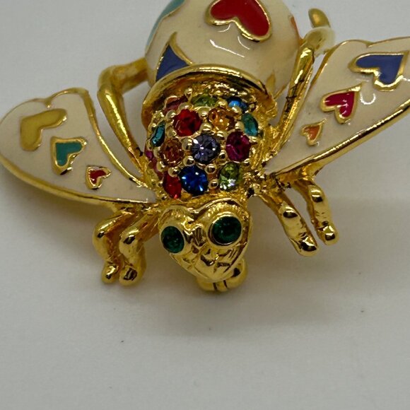 Joan Rivers Bee Brooch Lots of Love Enamel Hearts Multi-Color Rhinestone Insect - Picture 3 of 12